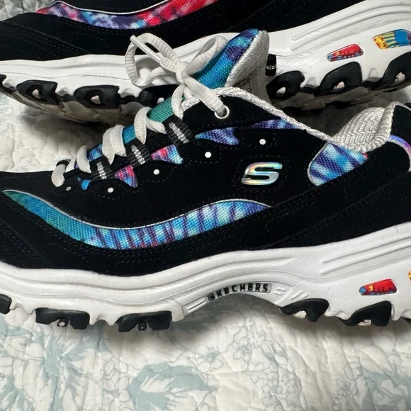 Skechers Women’s Black Sneakers with Rainbow Tie-Dye Accents - Picture 5 of 5